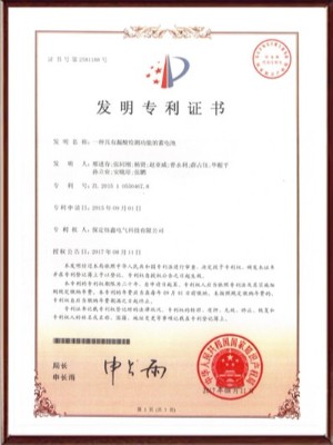 一種具有漏酸檢測(cè)功能的蓄電池發(fā)明專利證書